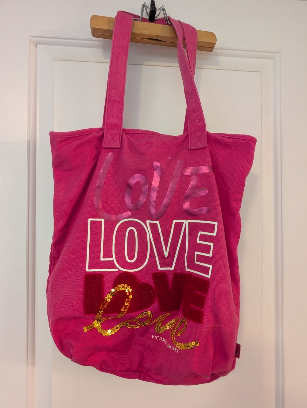 Victoria's Secret Vintage Hot Pink Canvas 'Love' Tote